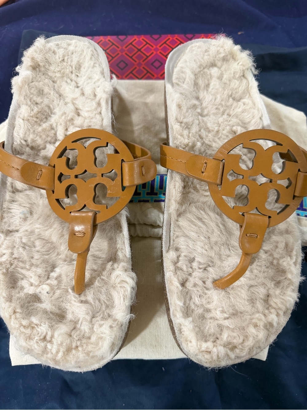 Tory Burch Caramel Corn & Buttermilk Shearling Slides